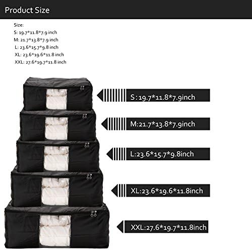 Comforter Storage Bags Pack of 2,Pillow Beddings/Blanket Clothes Organizer Storage Containers with Zippers,Breathable and Moistureproof(Black,2pcs)