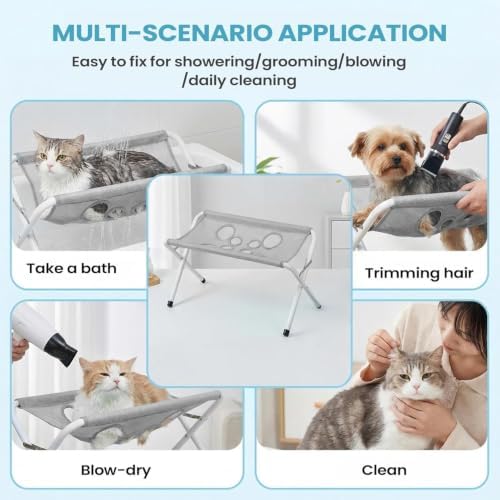 Dog Grooming Hammock,Dog Bathing Station,Pet Grooming Hammock,Restraint Puppy Grooming Table Metal Structure with and Strap,Suitable for Pet Washing Maintenance Travel Grooming (Pink)