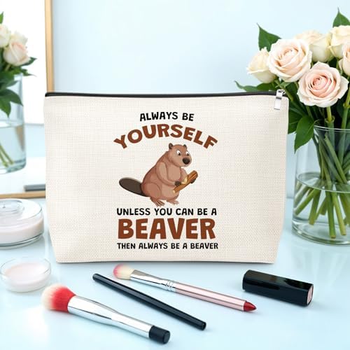Gifts for Beaver Lovers Makeup Bag Beavers Theme Gift for Animal Lovers Holiday Appreciation Gifts for Women Travel Pouch Christmas Birthday Gift for Beaver Fans Women Friends Cosmetic Bag with Zipper
