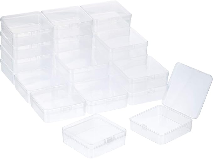 24 Packs Small Clear Plastic Beads Storage Containers Box with Hinged Lid for Storage of Small Items, Crafts, Jewelry, Hardware(3.3 x 3.3 x 1.2 Inches)