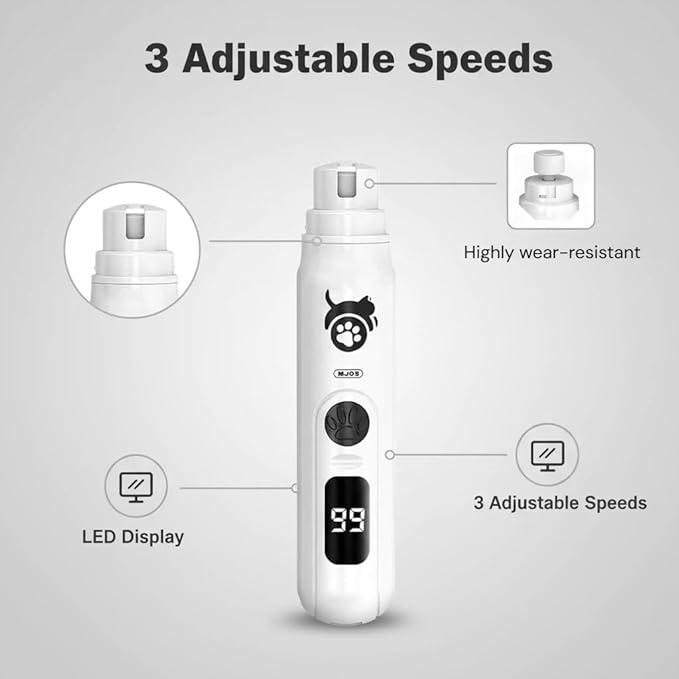Dog Nail Grinder Quiet Safe Pet Nail Trimmers Professional Dog Nail Clipper Grooming Tools for Small Medium Large Dogs & Cats with 3 Speeds & LCD Screen