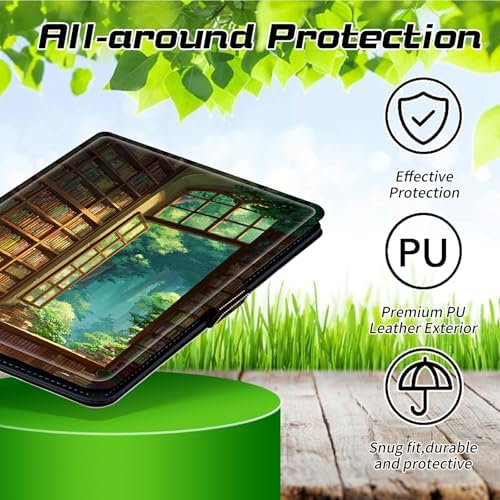 Universal Case for T-Mobile Revvl Tab 2 10.1" Model:9185W 2025/Revvl Tab 5G 10.36" 2023, 360 Degree Rotating Kickstand Protective Stand Leather Shell Cover for 9"-10.5", Library Window