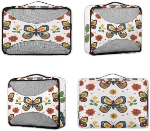 Flower Butterfly 4 Set Packing Cubes Luggage Organizer Bags for Travel Accessories and Essentials, Floral Butterflies