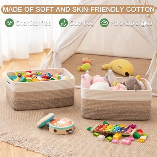 OIASKET Large Storage Basket for Organizing, Woven Rope Basket for Shelves, Closet Organizer Bins for Clothes, Blanket, Toys, Baby Nursery Storage, 17.7" x 13" x 7.87", 3 Packs Gradient Yellow