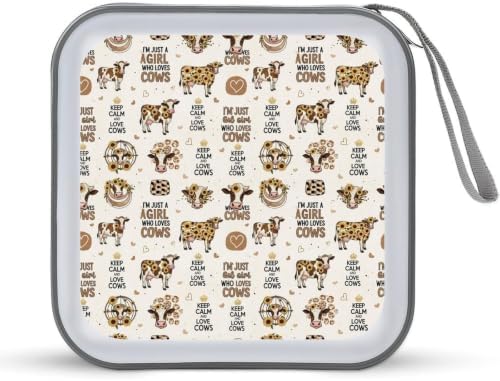 Hard Plastic DVD Storage Sunflower Cow CD Storage Binder Disc Wallet | 40 Capacity CD Holder Case, Scratch-Resistant, Zipper Closure for Home Office Car, Sunflower Cow Print Art