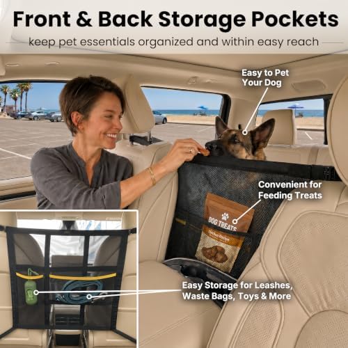 Dog Car Barrier for SUV, Truck & Sedan, Safer Driving | Double-Layer Car Divider for Dogs with Mesh Organizer, Car net for dogs, Breathable & Easy to Install