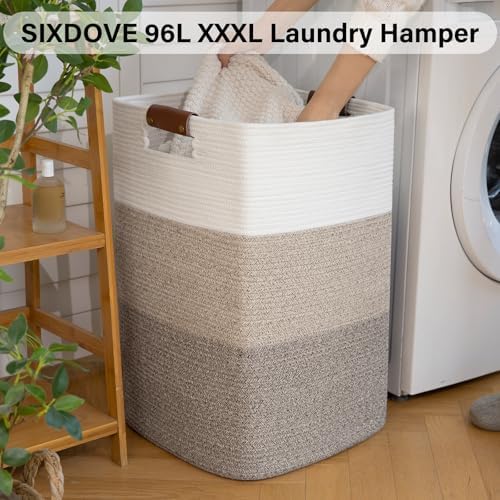 Laundry Hamper 96L Extra Large Laundry Basket, Woven Blanket Basket | Cotton Woven Storage Hamper with Handles for Living Room, Large Baskets for Pillows, Blankets, Clothes-Gradient Yellow