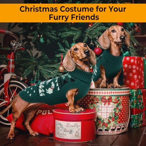 Lelepet Mini Dachshund Sweater Turtleneck Dog Sweaters for Small Dogs XS-XL | Pullover Dachshund Clothes, Warm Knitted Dog Coat, Fall/Winter Cozy Outfit for Wiener Dogs, Stretchy Knitwear, XS, Green