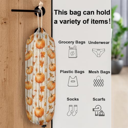 Plastic Bag Holder Thanksgiving Autumn Fall Pumpkin Wall Mount Grocery Bag Holder Wasgable Plastic Bag Dispenser Garbage Bag Organizer for Home Kitchen Decor, Gifts for Women Mom Family Friends