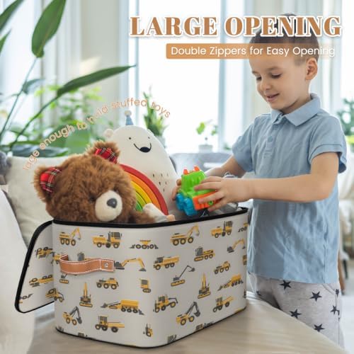 Excavator Truck Car Storage Box with Zipper Lid | Collapsible, Fabric, Storage Bin, Handle, Large, Closet Organizer, Containers, Bedroom, Home, Cute Truck Excavator