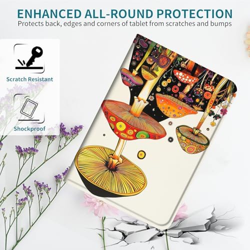 Case for Samsung Galaxy Tab S8 2022/S7 2020 11 Inch, 360 Degree Rotating Stand with Multi-Angle Vertical & Horizontal Viewing Shockproof Protective Shell for Women Men, Mushroom Painting