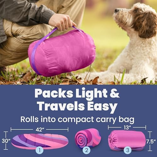 Rubyloo Dog Mom Bundle - Puffer Tote with Storage Containers (Grey) and Travel Dog Bed Large (42”x30”) (Pink Horizon) - Travel Bag and Portable Outdoor Bed Set
