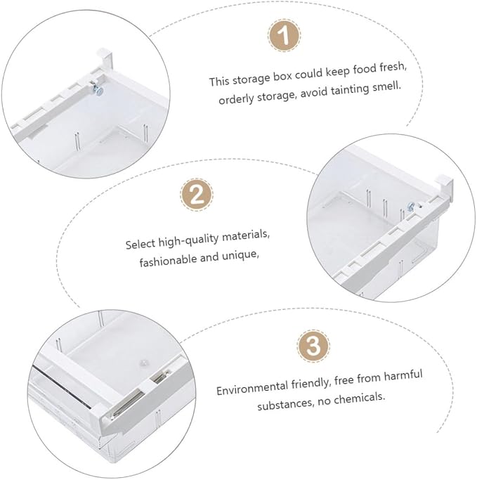 Transparent Pet Refrigerator Drawer Storage Box Retractable Food Organizer for Fruits and Vegetables Space-saving Design Easy to Clean Eco-friendly Beige