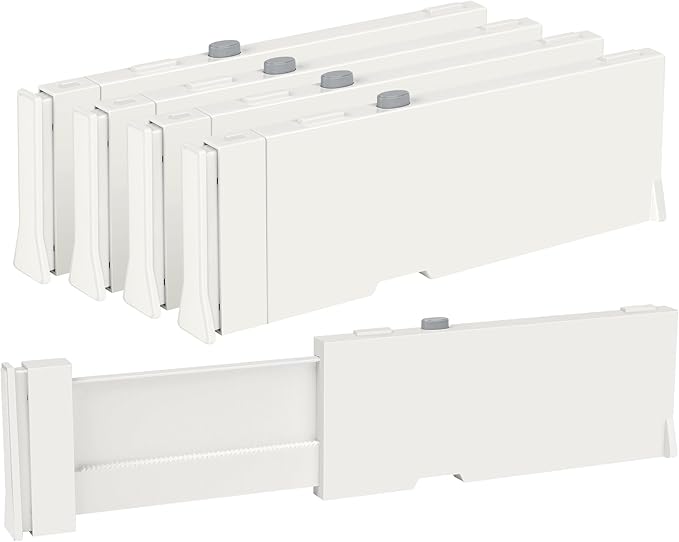 Vtopmart 4" High Drawer Dividers for Clothes, 11.3"-17" Expandable, 4 Pack | Adjustable Drawer Organizer, Dresser Clothes Separator, Baby Clothing Storage, Kitchen & Office Organization, Space Saving
