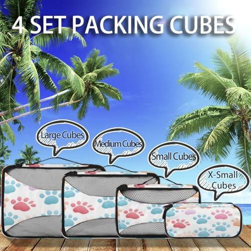 Dog Paw Print 4 Set Packing Cubes Luggage Organizer Bags for Travel Accessories and Essentials, Cute Animal Dog Paw Print