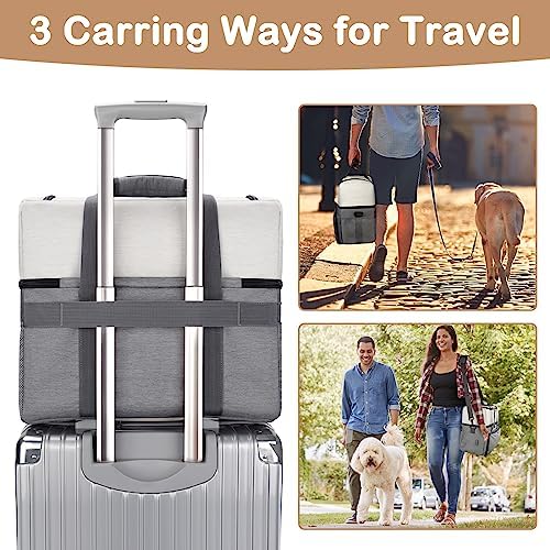 Mancro Dual Layers Dog Travel Bag,Dark Grey and Black