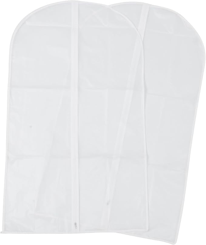 2 Pack EVA Garment Covers for Suit and Coat Storage 60x80cm | Breathable White Dustproof Hanging Design, Prevents Yellowing and PET Hair, Closet Organization