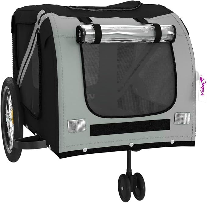 Pet Bike Trailer for Medium Dogs, Oxford Fabric Dog Bicycle Cargo Cart with Iron Frame, Orange and Gray