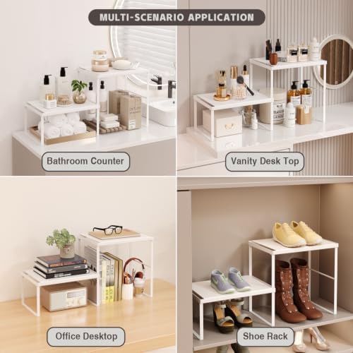 Kitchen Counter Oganizer Stackable Spice Rack for Countertop Kitchen Countertop Organizer Heavy Duty Kitchen Counter Shelf Metal Spicy Shelf for Countertop (2 Pack, White)