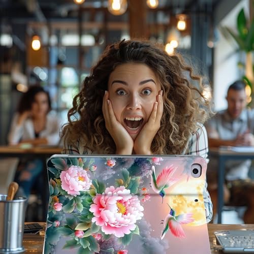 for Microsoft Surface Pro X/Pro X Plus-13 2019/2020/2021/2024 Tablet Case,Auto Wake/Sleep,Adjustable Stand Protective Cover - Chinese Style Peony Hummingbird
