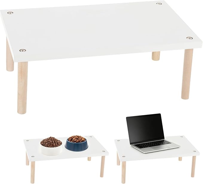 Wood Monitor Stand Riser, Desktop Organizer, Elevated Display Shelf for Laptop, Printer, Office Desk, Cat Feeding Table, Easy Assembly, 15.7 x 9.4 x 5.8 inch, White