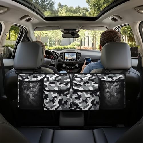 Dreaweet Grey Camo Car Trunk Organizer Back Seat Hanging Storage with 4 Pockets Collapsible Car Seat Back Storage Mesh Net Bag Trunk Organizer for SUV Sedan Trucks Van