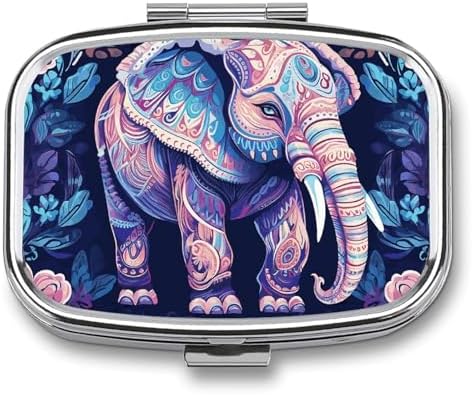 Pill Organizer, Portable Pill Box, Travel 7 Day Pillcase Purple Elephant Medicine Organizer 2 Compartments Medicine Container for Vitamins, Medications, Fish Oil and Supplements