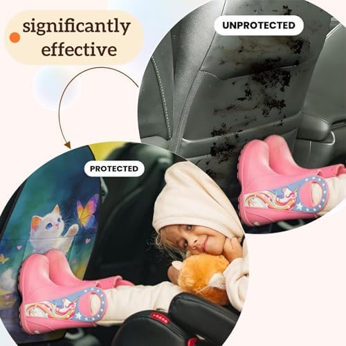 Car Seats Back Protector 2 PCS - Butterfly Cat | with 3 Storage Pockets, Shield Seats From Dirt, Mud Scratches, Fits Cars SUVs Trucks and Jeeps