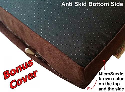 Dogbed4less Orthopedic Memory Foam Dog Bed with Suede Khaki Cover, Waterproof Liner and Extra Pet Bed Case, Fit Large 42"X28" Crate