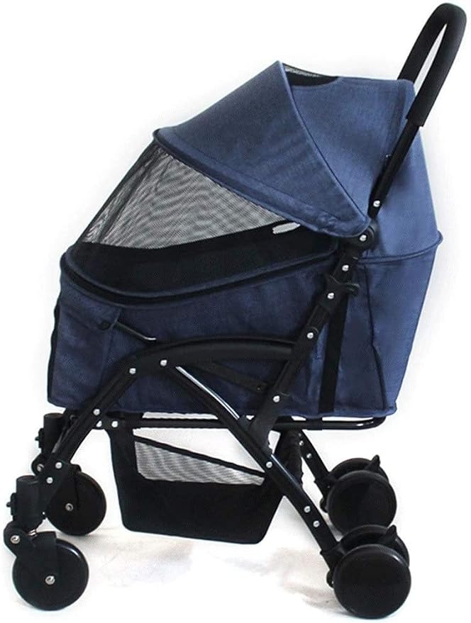 Double Dog Stroller Pet Trolley Cart 4 Wheels Foldable Pram for Cat Dog 360° Rotation Front Wheel Pet Travel Stroller Quick Folding (B) (A)