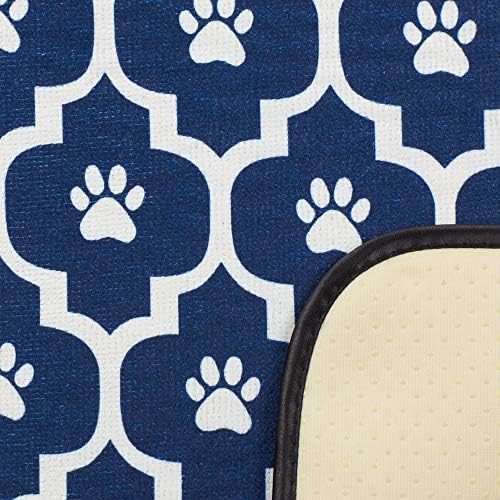 Bone Dry Machine Washable, Ultra Absorbent Pet Mat, 12x18, Nautical Blue/Off-White Lattice