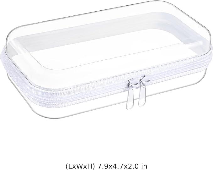 2 Pcs Clear Hard Shell Zipper Pouch, 7.9 x 4.7 x 2.0 in Small Clear Makeup Bags with Zipper, PET Rigid Makeup Organizer Storage Bag for Travel Toiletries and Stationery
