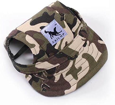 Leconpet Baseball Caps Hats with Neck Strap Adjustable Comfortable Ear Holes for Small Medium and Large Dogs in Outdoor Sun Protection (S, Camouflage)