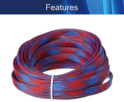 Jutagoss PET Expandable Braided Cable Sleeve, 32.8ft - 3/8 inch Blue Red Cable Management Sleeve, Wire Loom Tube Cord Protector for USB Cable, Power Cord, Audio Video and More, 1Pc