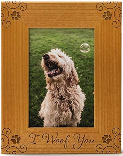CEDAR CRATE MARKET I Woof You Pet Picture Frame Engraved Natural Wood, Fits a 4x6 Vertical Portrait, Dog Picture Frame, Dog Mom Gifts