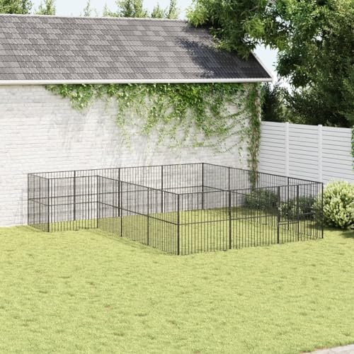 Large Galvanized Steel Dog Playpen for Pets, Heavy Duty Exercise Kennel for Indoor and Outdoor Use, 16-Panel Foldable Enclosure for Dogs and Small Animals, Black