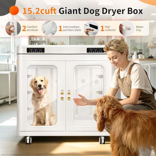 Pet Dryer Box 15.2 cu ft for Large Dogs, 2800W Quiet <45dB with Ion Care | pet dryer box large dog grooming cabinet 15.2 cu ft 2800W quiet ion care 130 lbs 430L