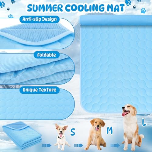 Chunful 39 x 59 Inches 4 Pcs Dogs Cooling Mat for Cats Pet, Summer Washable Dog Cooling Pad with Non-Slip Bottom & Storage Bags, Foldable Self-Cooling Blanket for Crate Sofa Floor Car