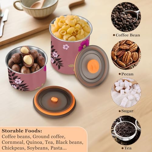 Purple Wild Roses Coffee Canister with Lid Airtight Food Storage Containers 17oz Stainless Steel Canisters Kitchen Food Organizer for Beans, Cereal, Pasta, Flour, Sugar, Snacks