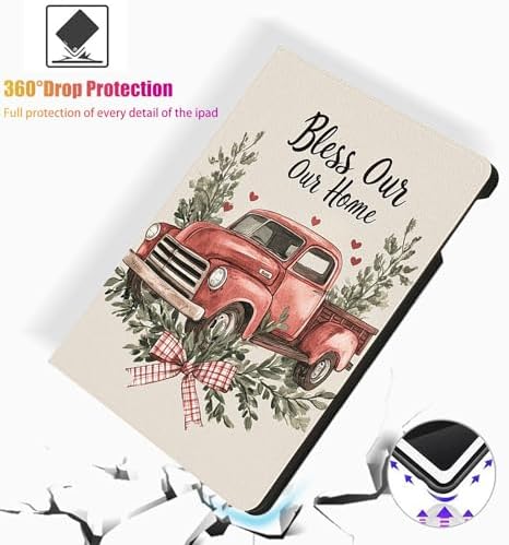for Microsoft Surface Pro X/Pro X Plus-13 2019/2020/2021/2024 Tablet Case,Auto Wake/Sleep,Adjustable Stand Protective Cover - Bless Our Home Red Truck