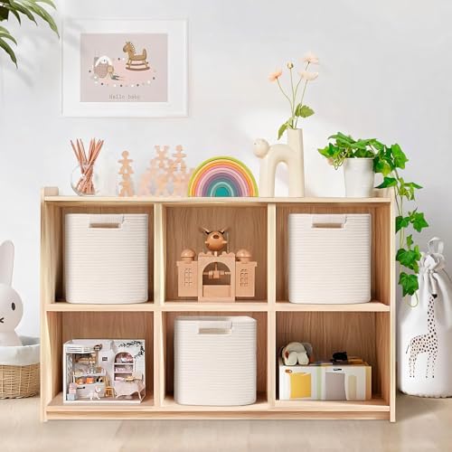 13 Inch Storage Cubes, 3 Pack Cube Storage Bins for Organizing, Cotton Rope Woven Baskets for Shelves, Bathroom, Kids Room, Closets, Baby Nursery