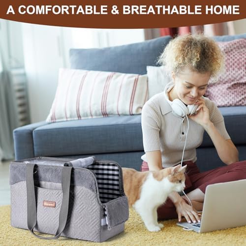 Cat Carrier Bag for Pets Up to 15 Lbs, Fully Open Mesh Roof, Side Vent & 3 Storage Pockets, Cat Dog Crate Travel Bag, Portable & Comfort Soft-Sided Dog Travel Bag, Grey