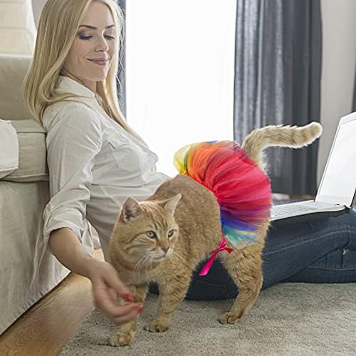 Threetols Christmas Dog Costume Pride Rainbow Princess Dress Cat Costumes, Colorful Tutu for Small Medium Cats Dogs, Fancy Rainbow Multicolor Pet Collar for Dog Cat Birthday Party Pride Accessories(M)