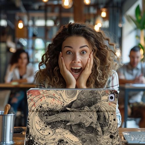 for Microsoft Surface Go 4/3/2/1-10.5" 2021 Tablet Case,Auto Wake/Sleep,Adjustable Stand Protective Cover - Vintage Elephant Totem