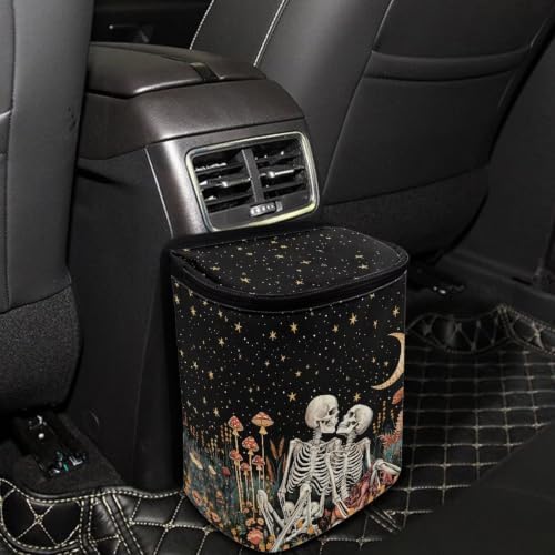 Halloween Skull Mushroom Moon Auto Rubbish Bags with Lid Multipurpose Trash Bin Storage Bag Universal Car Accessories Interior Decoration