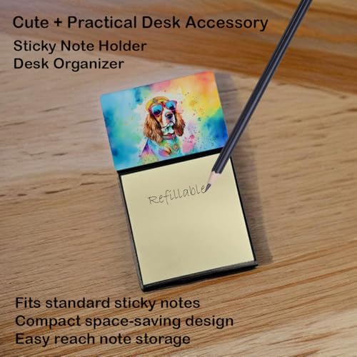 Caroline's Treasures Cavalier Spaniel Hippie Dawg Sticky Note Holder Refillable Dispenser Self-Sticky Note Pads, Memo Pads Blank Desk Accessories