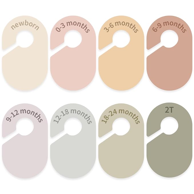8 Pcs Baby Closet Dividers, Nursery Clothes Organizer | Neutral Baby Clothes Organizer, Baby Nursery Decor Clothes Size Dividers, Clear Label for Easy Sorting, Fits Most Rods