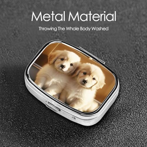 Pill Box 2 Compartment Medicine Pill Case for Pocket or Purse Mini Metal Pill Holder Cute Dog Pill Case Vitamin Organizer Portable Travel Pill Container to Hold Supplements Vitamins
