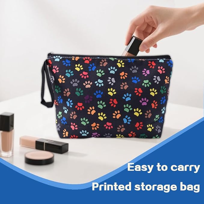Paw Print Makeup Bag Cat Footprint Cosmetic Bags Portable Travel Toiletry Bag for Women Storage Zipper Pouches with Wrist Strap Makeup Cosmetic Pouch for Purse Dog Cat Lover Birthday Gifts