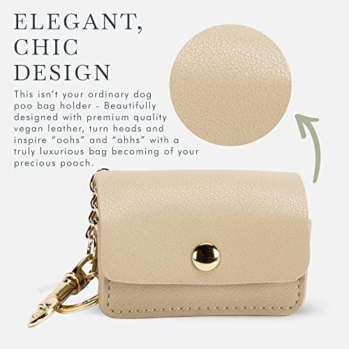 Nina Woof Leather Poop Bag Holder- Versatile Vegan Leather Waste Bag Holder for Dog Poop, Accessories, & Leash, Reusable Pet Waste, Trash, Pet Diaper & Poop Bags Small Pouch Holder (Beige)